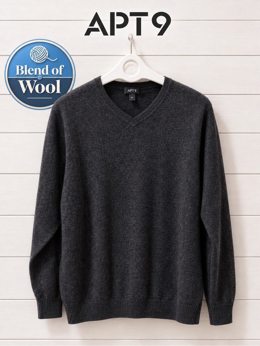 APT. 9 Charcoal Gray V-Neck Sweater 50/100 merino – Men’s XXL